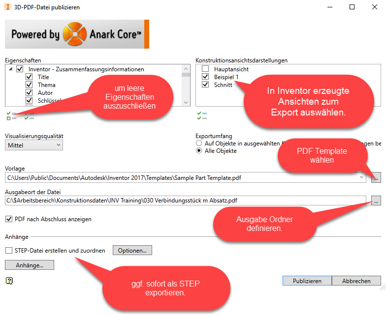 3D PDF Optionen
