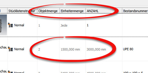 Stückliste Spaltenanpassung
