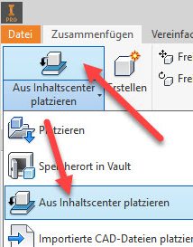 Aus dem Inhaltscenter platzieren